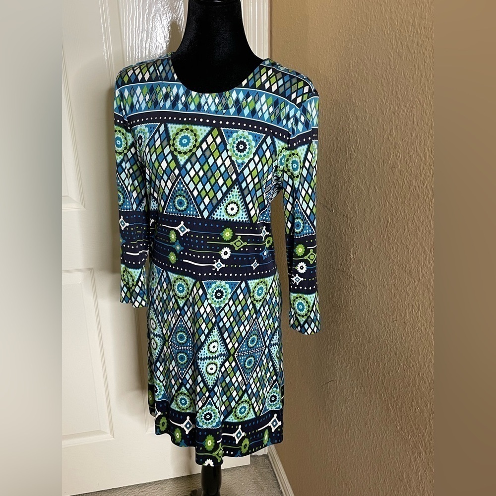Tory Burch Dress Size 8 Claire Blue 100% Silk Stained Glass Mandala - Picture 2 of 14